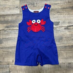 Lil Cactus Blue Crab Outfit with Red Buttons Romper